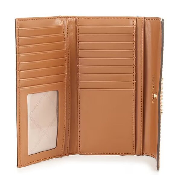 ✅ Michael Kors Jet Set Tri-Fold Large Logo Leather Wallet Acorn / Vanilla ✨ NWT - Picture 15 of 16